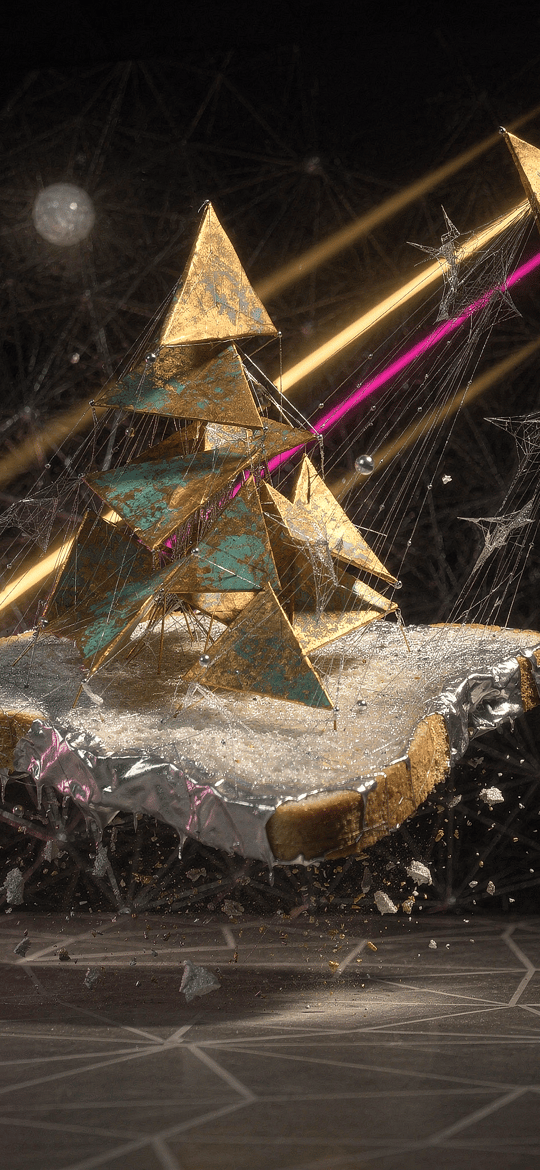 Gold Pyramids on a Floating Stone Slab