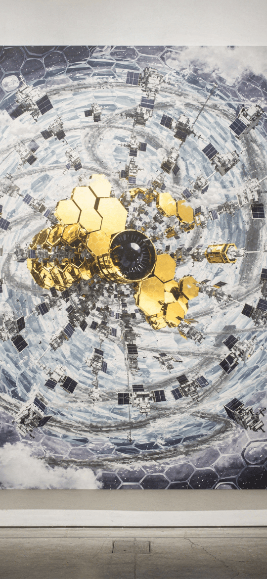 Satellites Orbiting Golden Hexagons Around Black Core