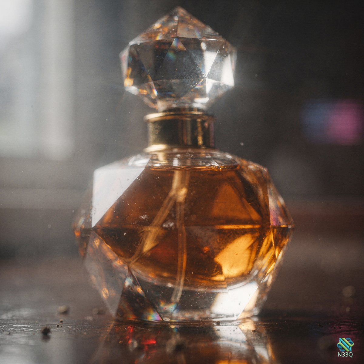 Faceted Crystal Perfume Bottle with Amber Liquid