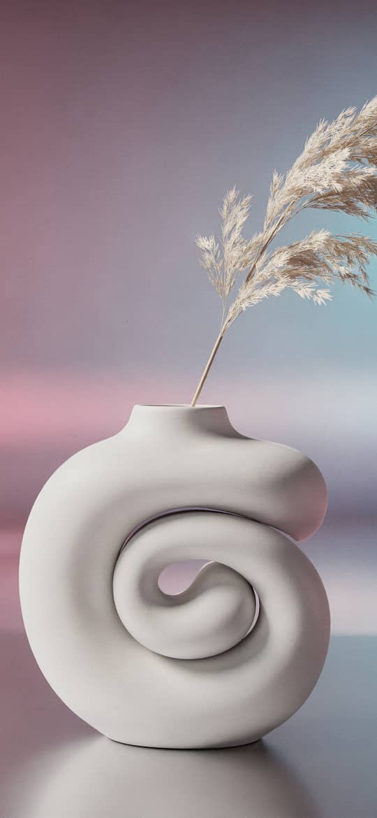 White Spiral Vase with Pampas Grass