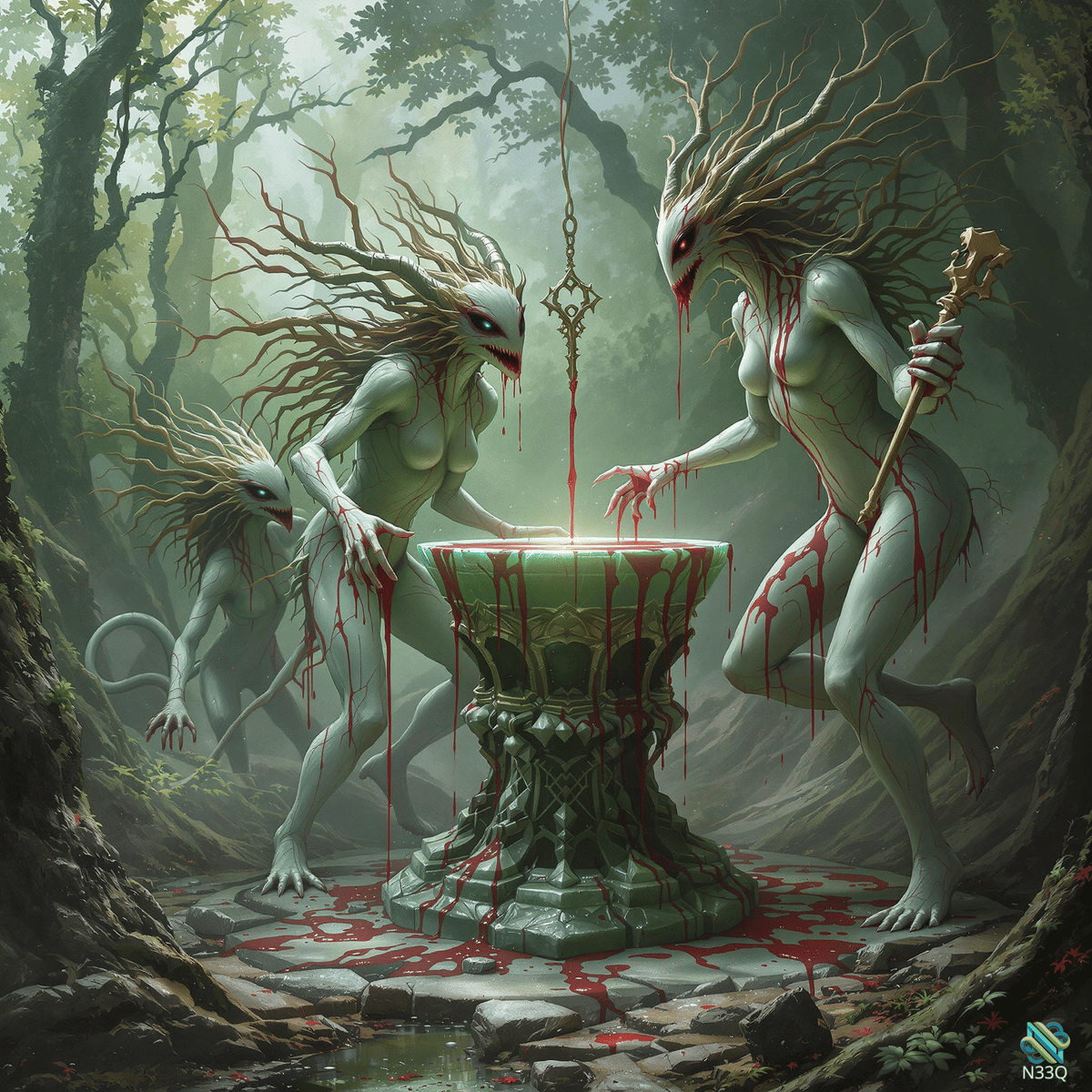 Bloodied Creatures at Glowing Forest Well