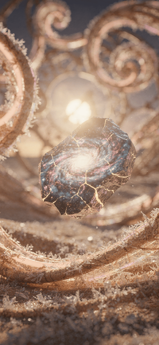Cracked Galaxy Orb Amid Frosted Swirls