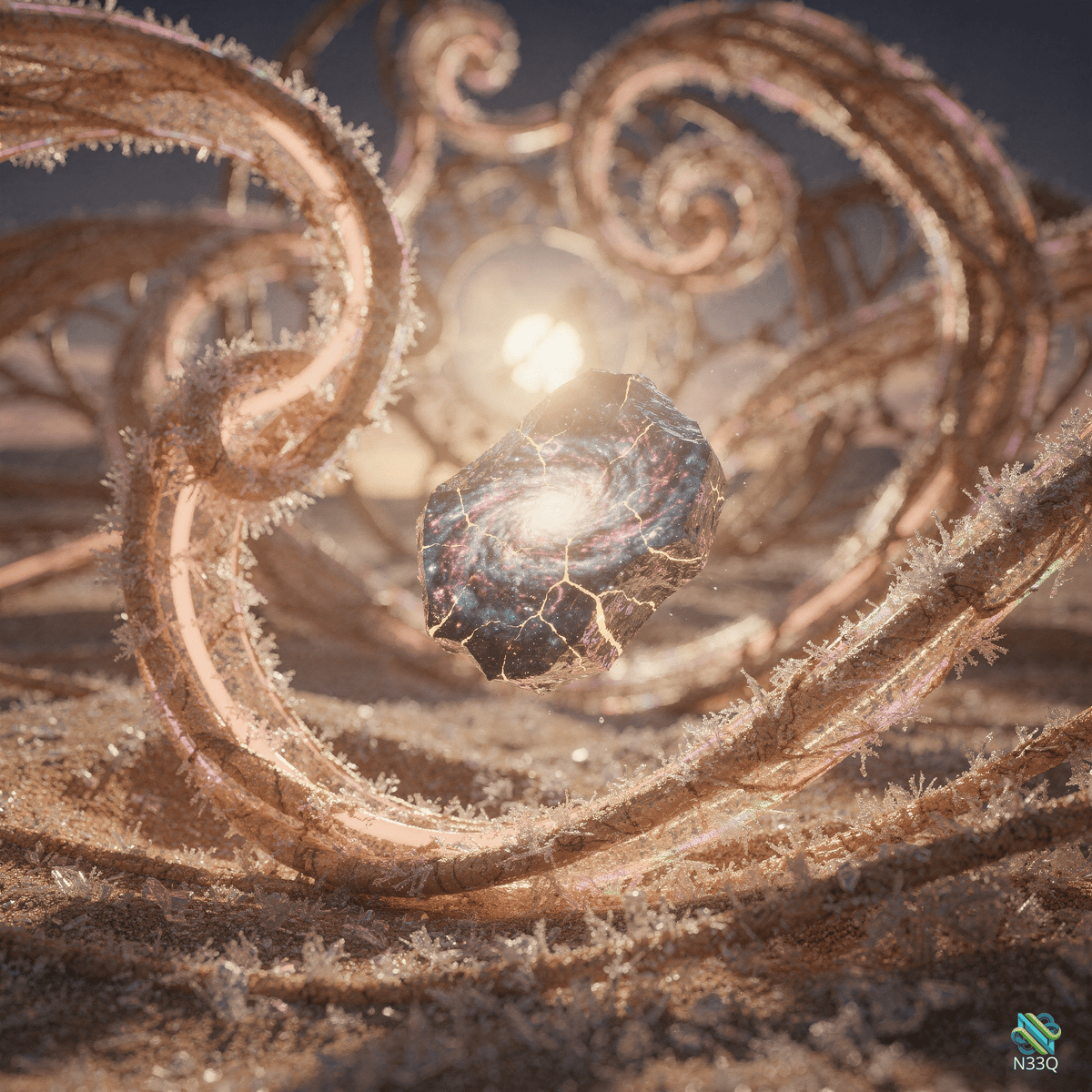 Cracked Galaxy Orb Amid Frosted Swirls