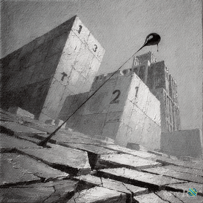 Numbered Blocks Amid Cracked City Ruins