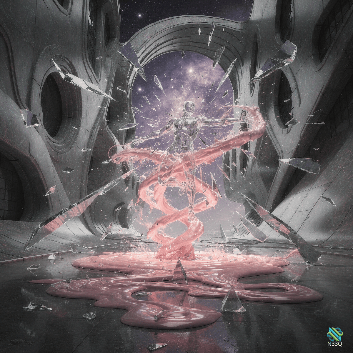 Android in Swirling Pink Energy Vortex