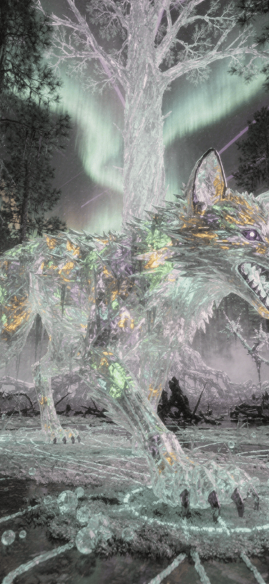 Spectral Wolf in Aurora Forest