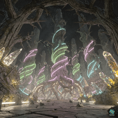 Neon Vines on Twisted Trees with Crystals