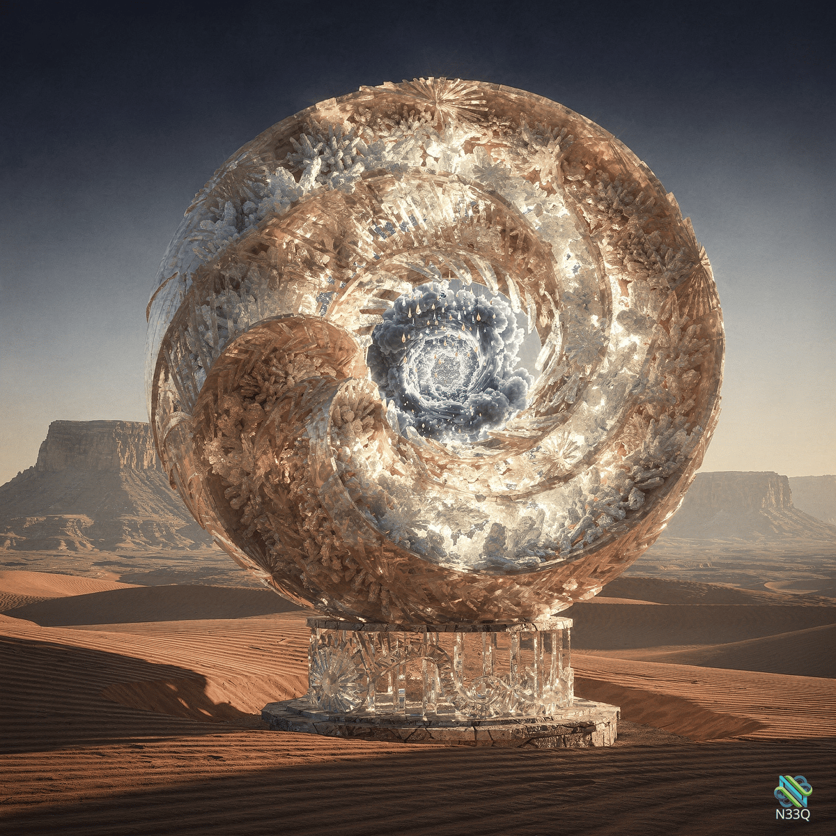 Crystalline Spiral Shell in Desert Dunes