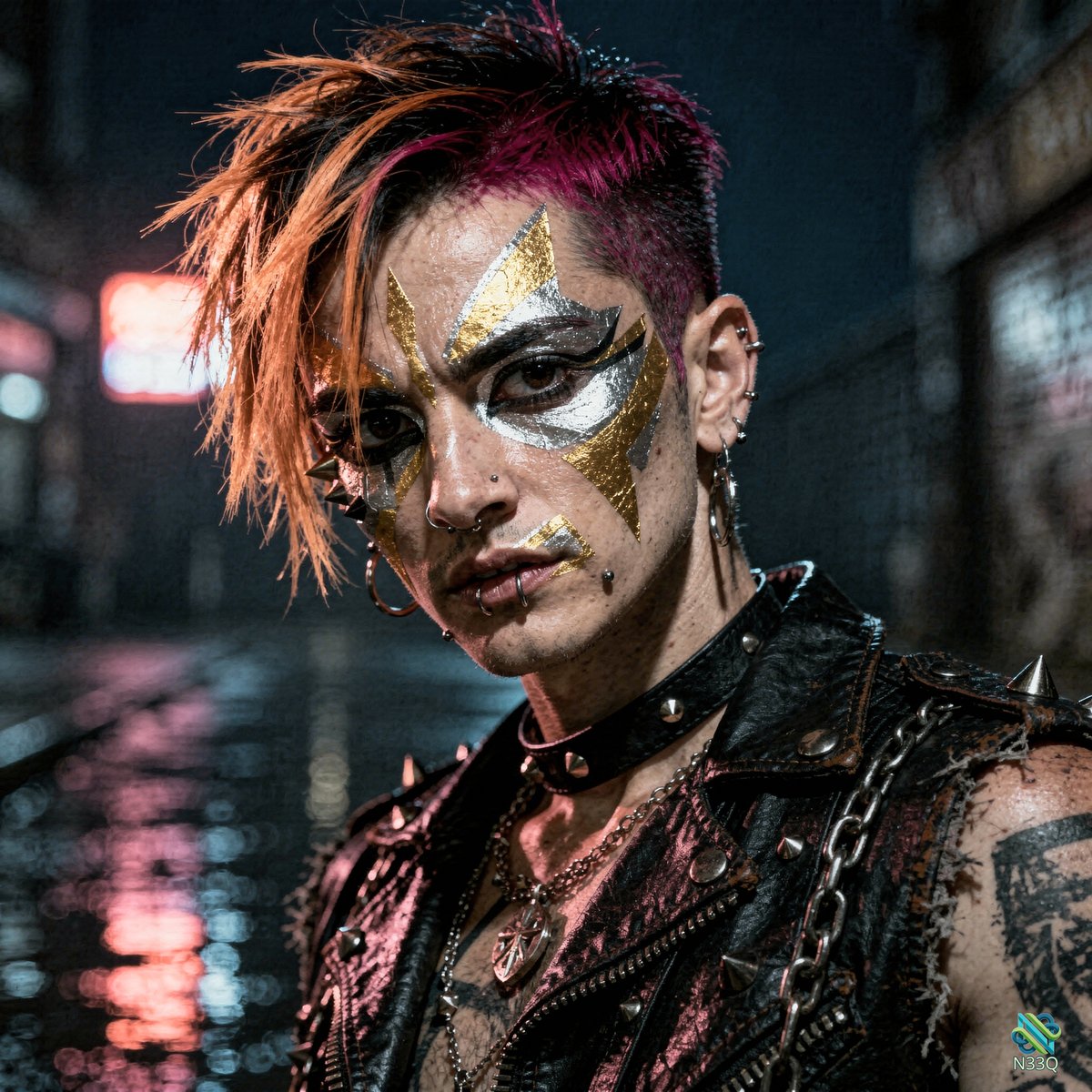 Punk Rocker with Metallic Gold Face Paint