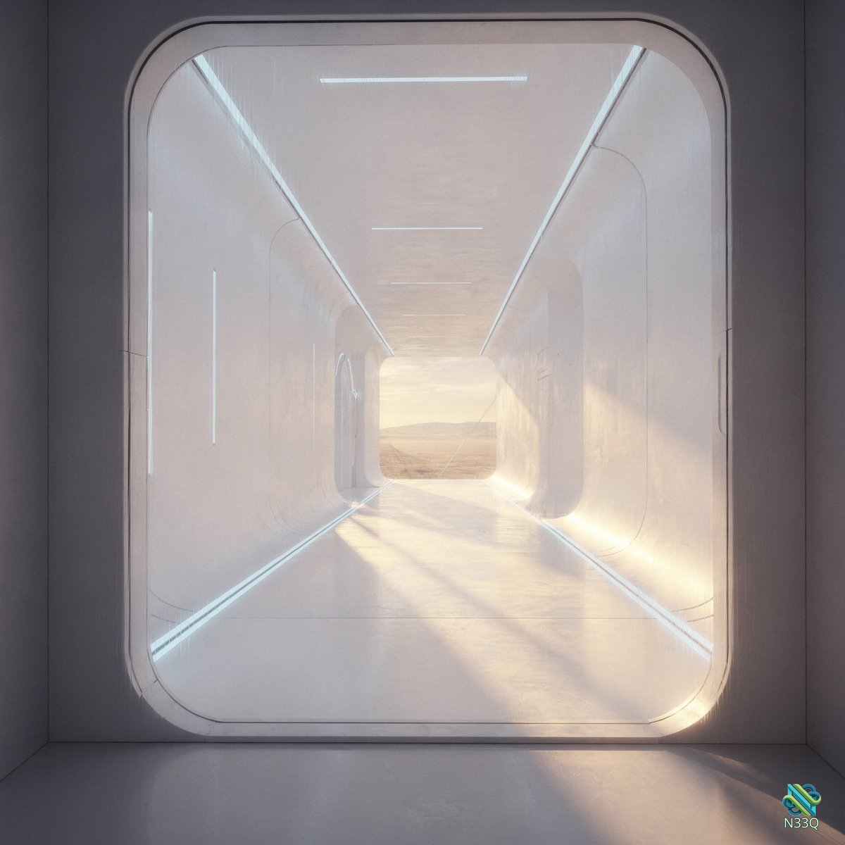 White Futuristic Tunnel to Desert Landscape