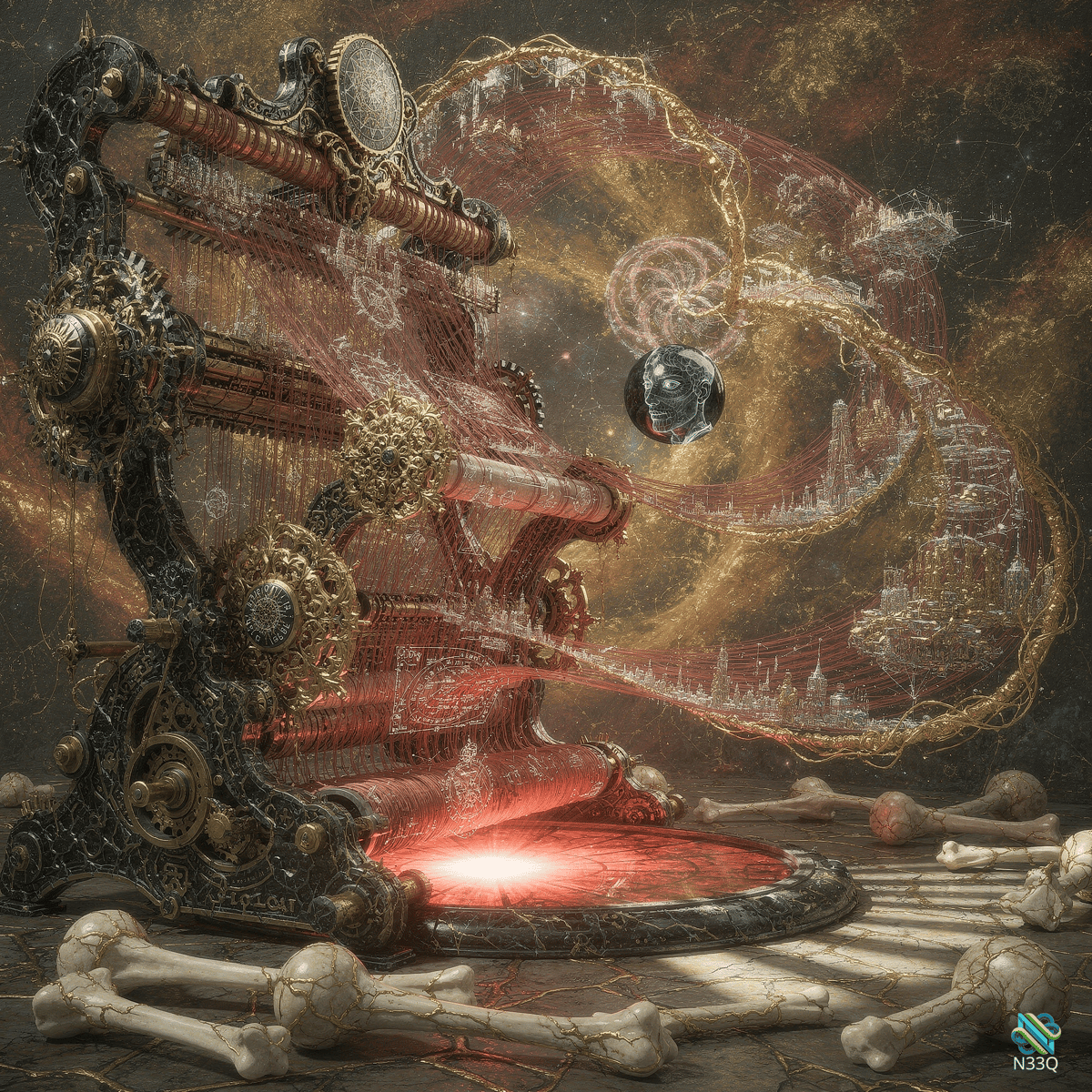 Ornate Loom Weaving Cosmic Skull City