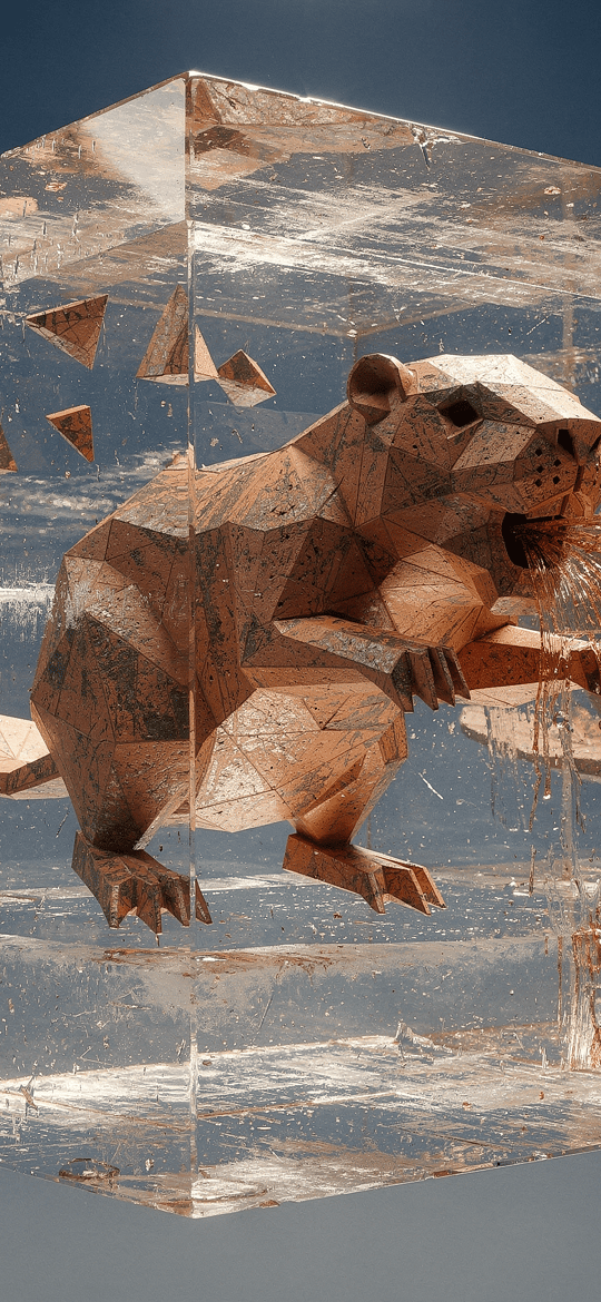 Low-Poly Beaver Shattering Glass Cube