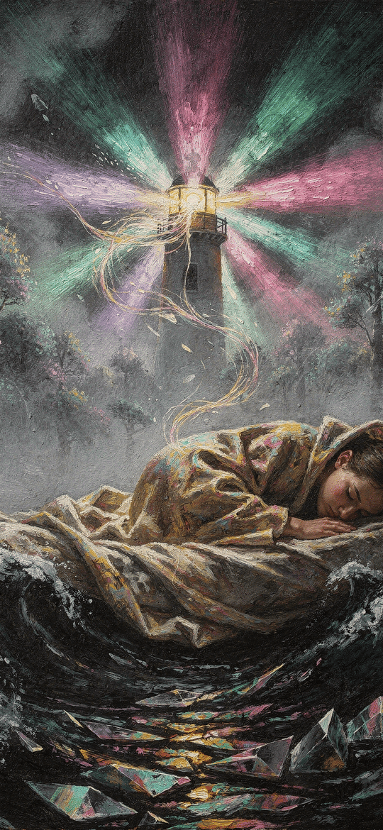 Sleeper Wrapped in a Blanket on Stormy Waves