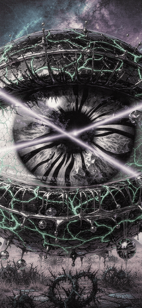 Glowing Cracked Eye Over Striped Wasteland