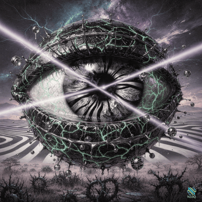 Glowing Cracked Eye Over Striped Wasteland