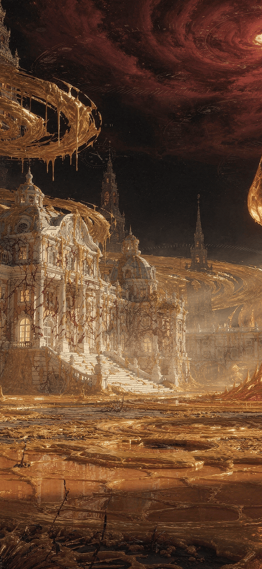 Golden Teardrop Over Melting Baroque Palace