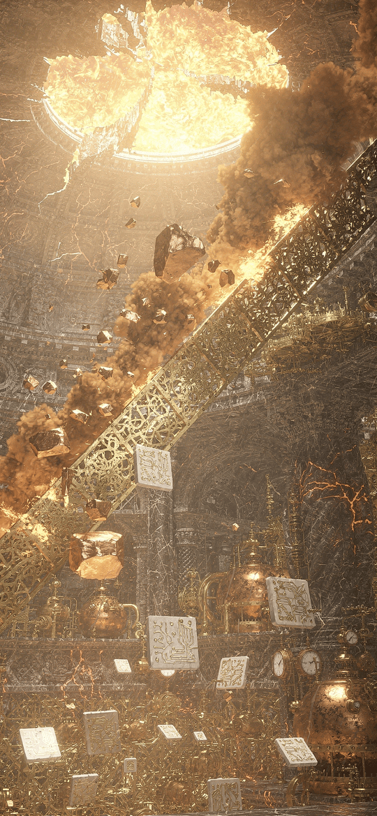 Fiery Explosion in Ornate Library Hall
