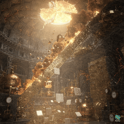 Fiery Explosion in Ornate Library Hall