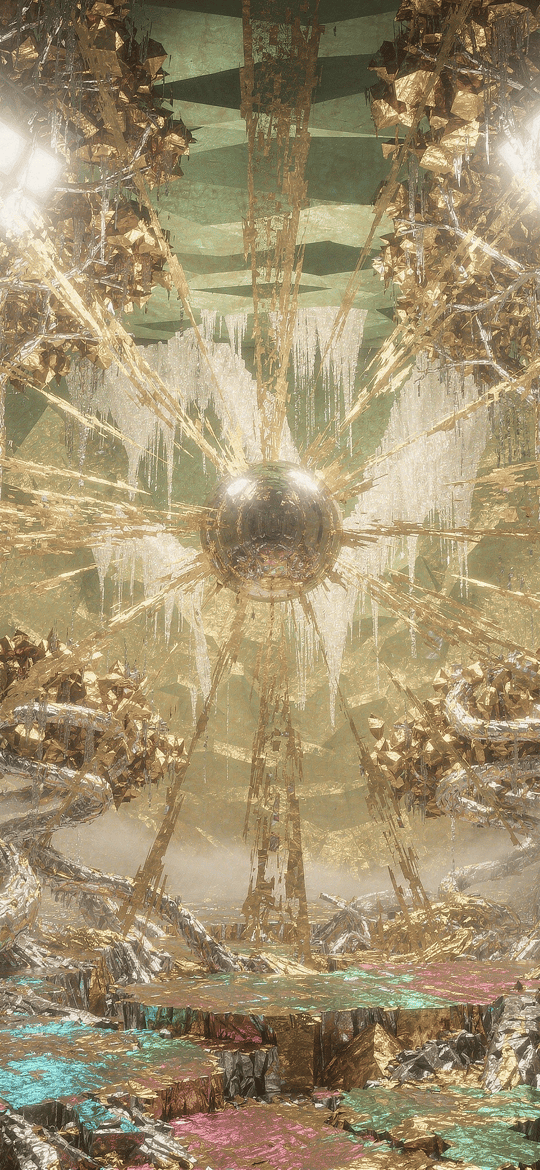 Metallic Sphere in Golden Fractured Forest