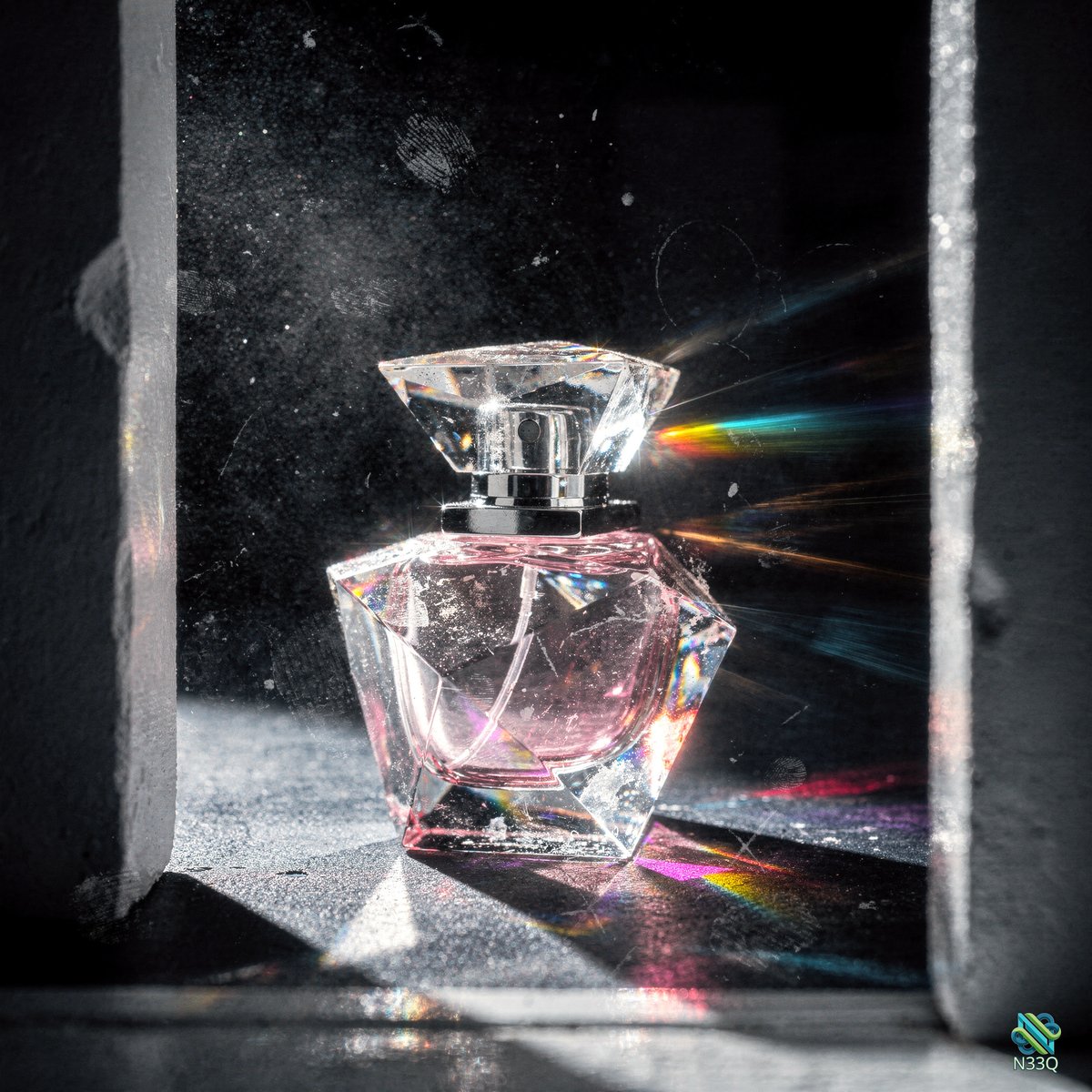 Faceted Crystal Perfume Bottle with Pink Liquid