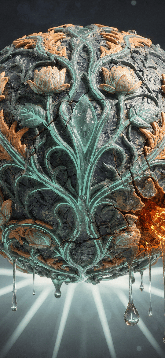 Cracked Floral Sphere Leaking Molten Orange