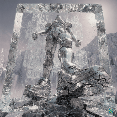 Giant Robot Inside a Block of Clear Ice