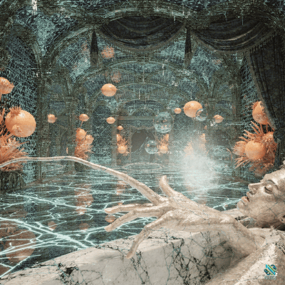 Marble Hand Reaching in Cracked Ballroom