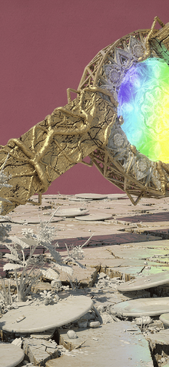 Rainbow Crystal Disc in Golden Vines over Stone Pads