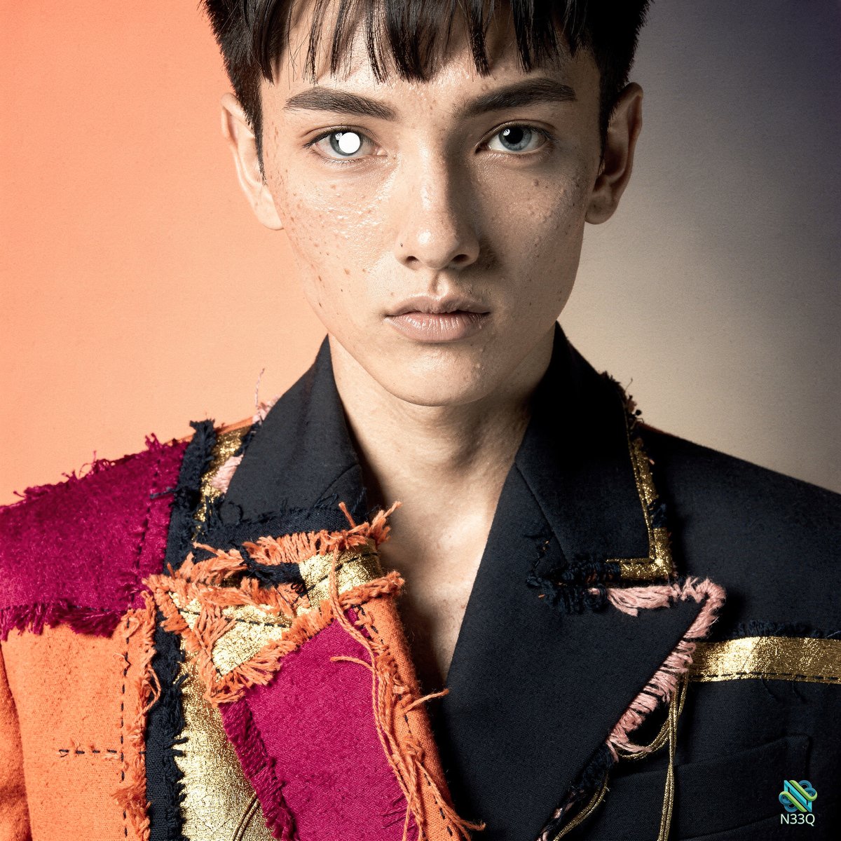 Freckled Youth in Patchwork Fashion Jacket