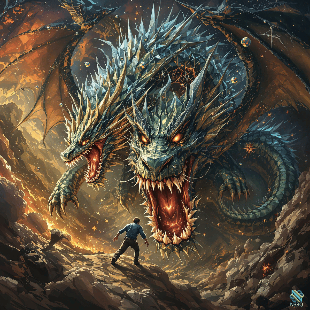 Crystal Dragon Roars at Lone Explorer