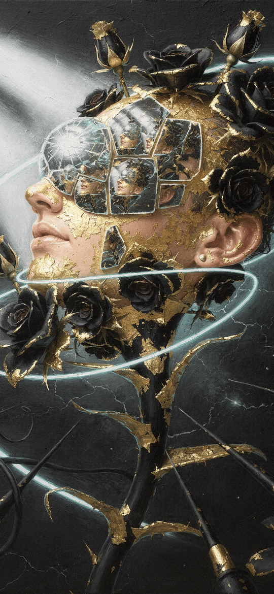 Shattered Head with Black Roses and Gold