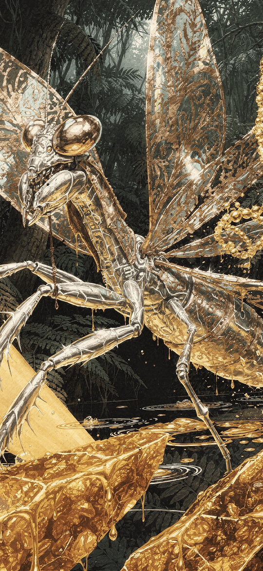 Metallic Praying Mantis Dripping Gold