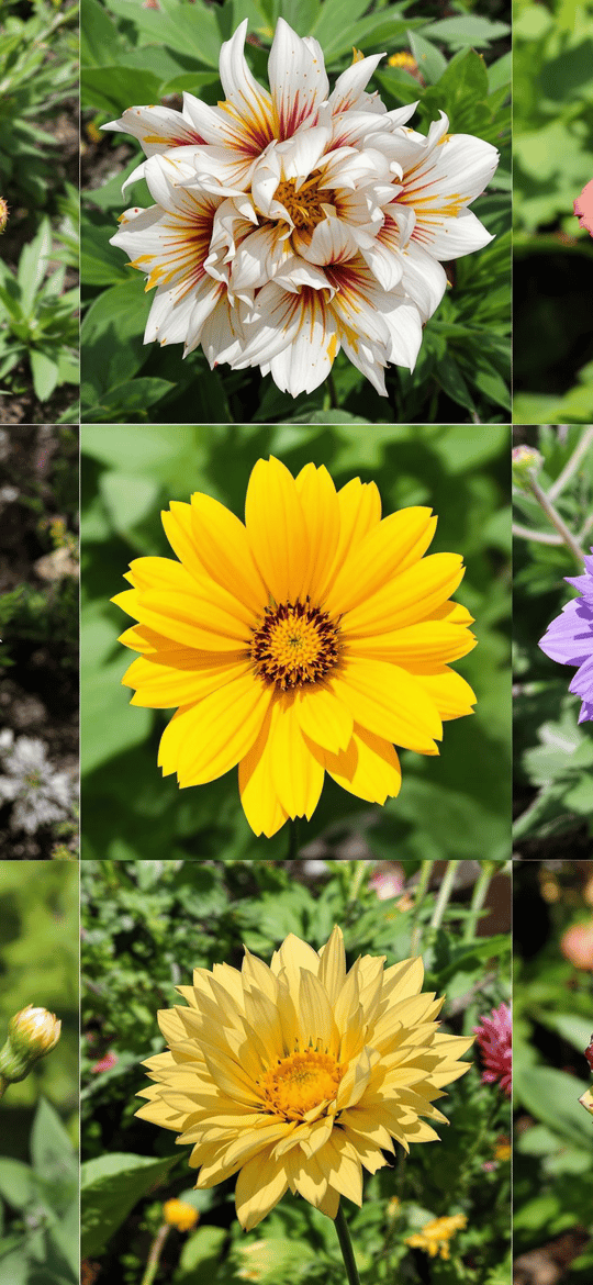 Grid of Nine Colorful Blooming Flowers