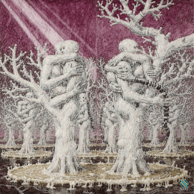 Embracing White Tree Figures in Purple Forest