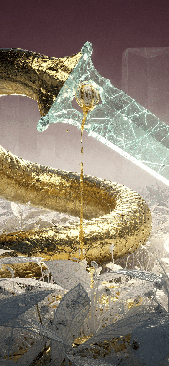 Golden Serpent Wrapped Around a Glass Blade