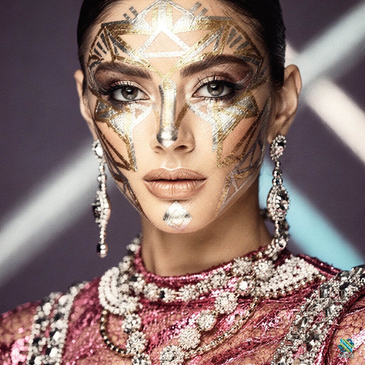Woman with Gold Geometric Face Paint
