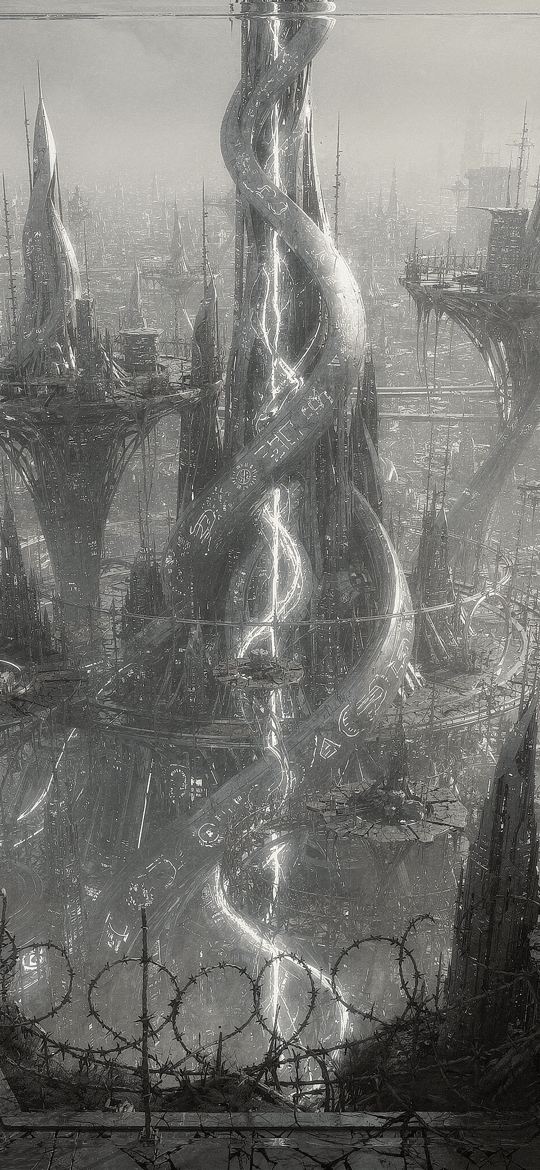 Glowing Twisted Spire in Foggy Ruins
