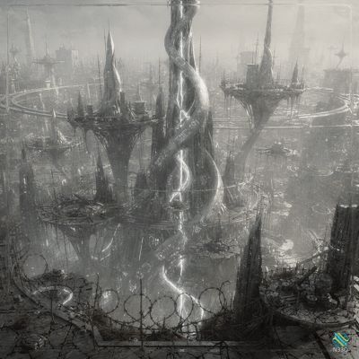 Glowing Twisted Spire in Foggy Ruins