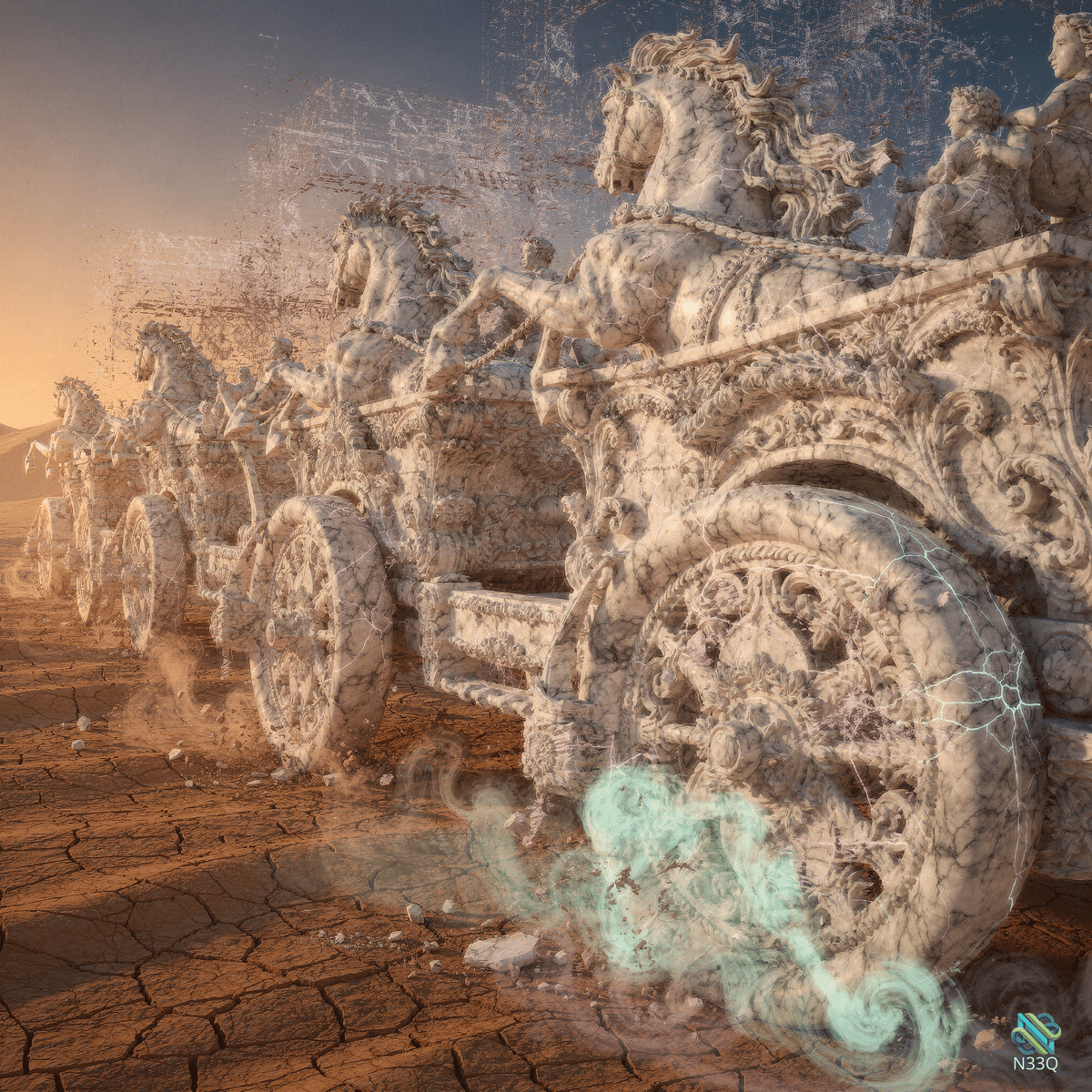 Procession of Ornate Stone Horse Carriages