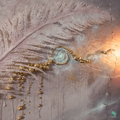 Golden Spiral Feather with Dripping Beads