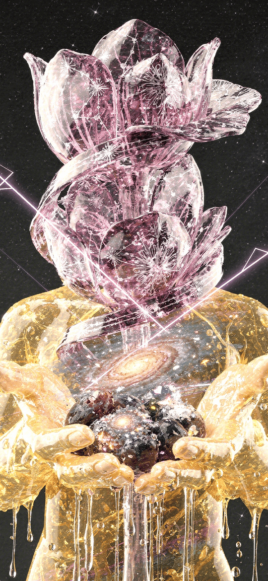 Crystal Lotus Headed Golden Cosmic Figure