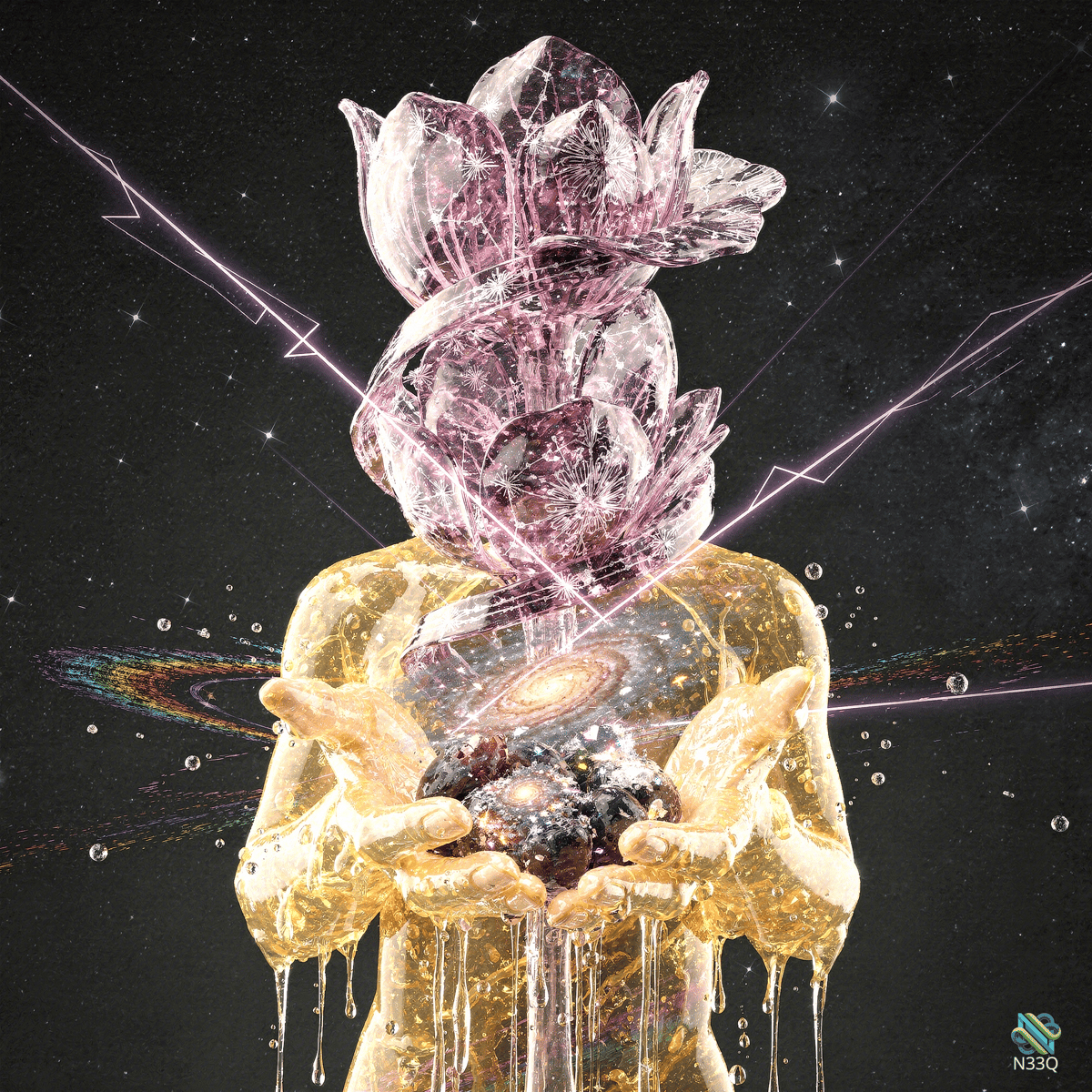 Crystal Lotus Headed Golden Cosmic Figure