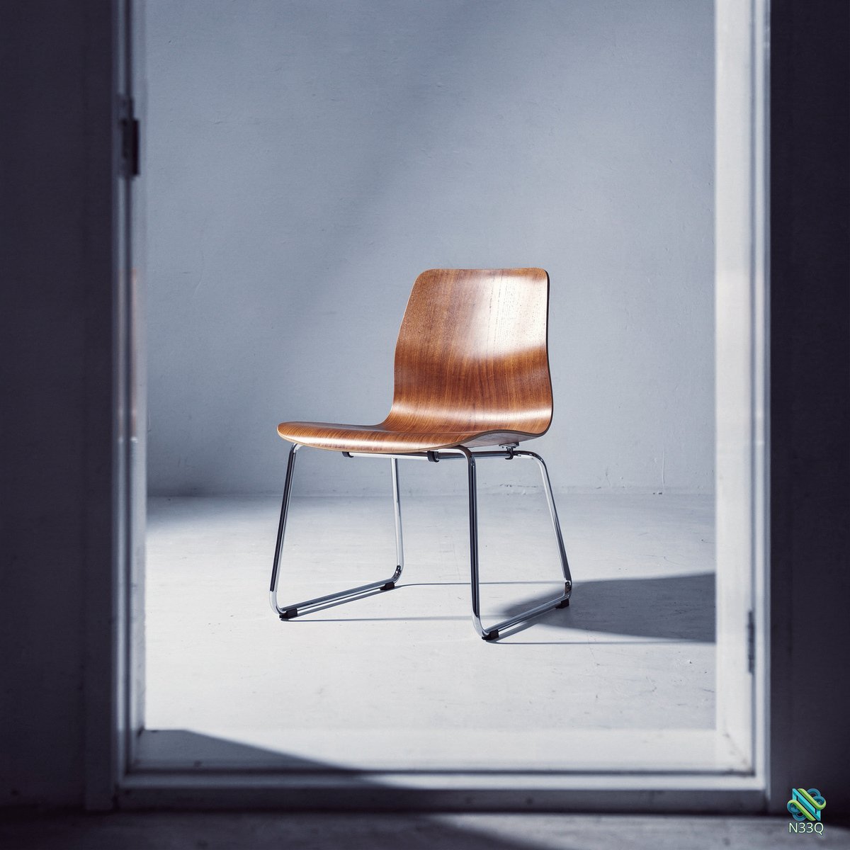 Wooden Chair in Sunlit Minimalist Room