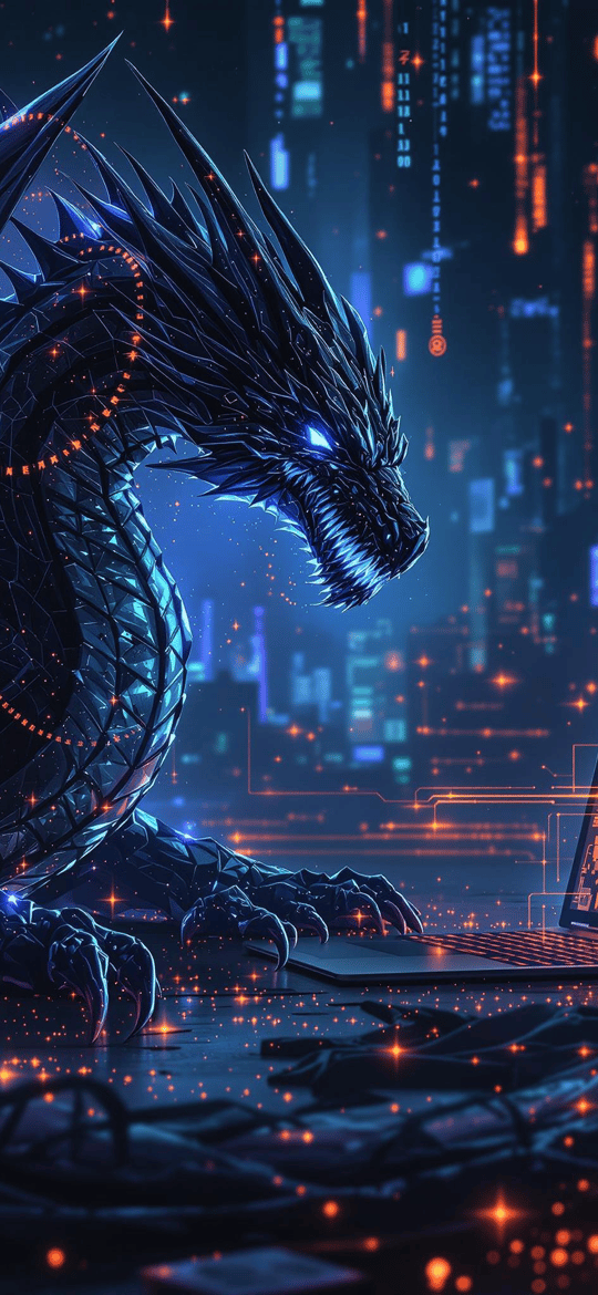 Neon Dragon With Futuristic Laptop