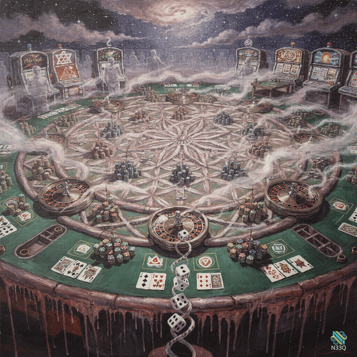 Surreal Casino Mandala with Roulette Wheels