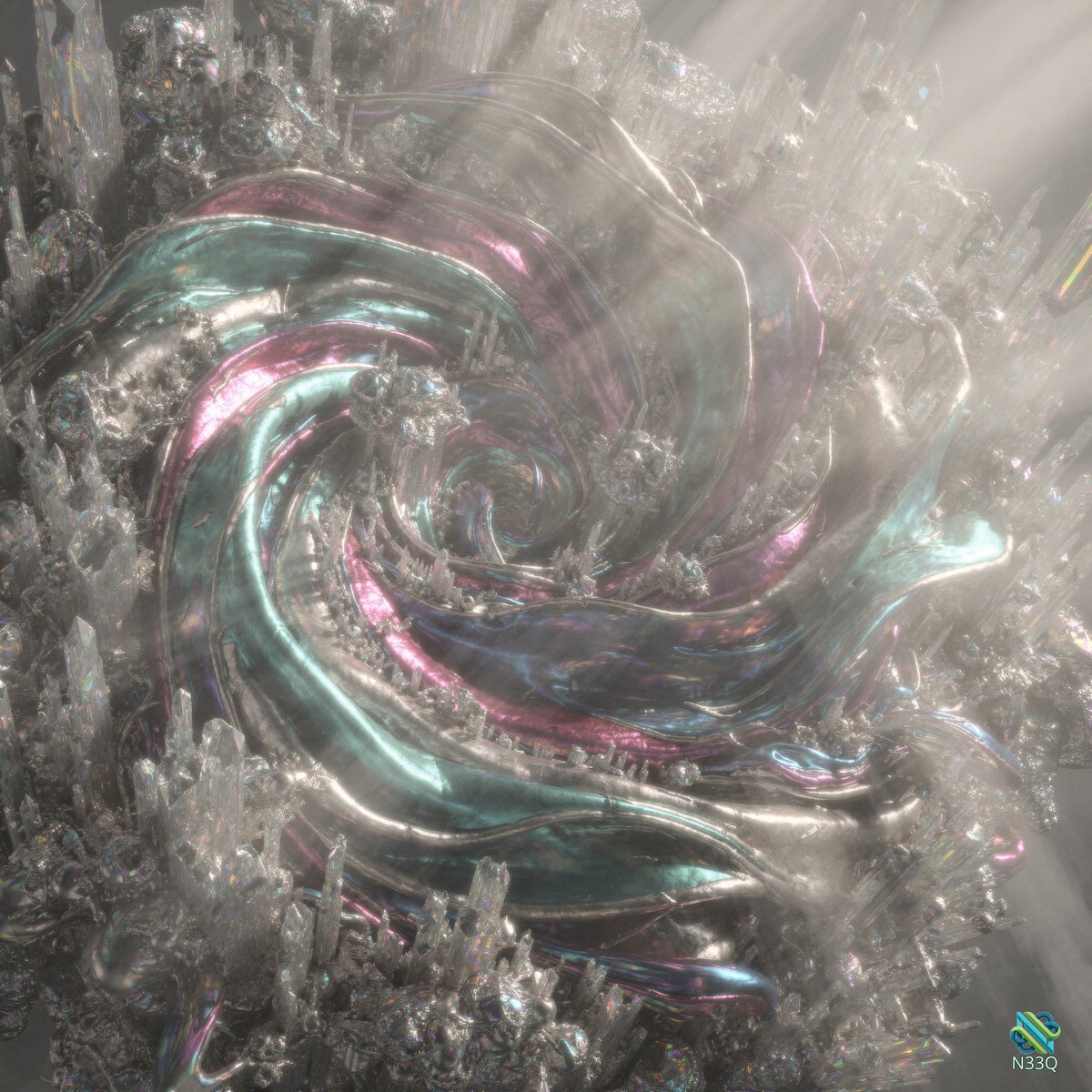 Iridescent Metallic Vortex in Crystal Spires