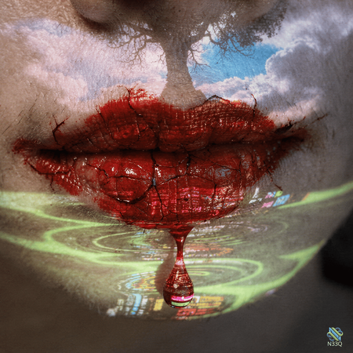 Cracked Red Lips with Growing Tree