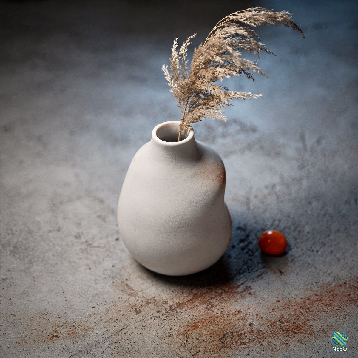 White Ceramic Vase with Dried Grass