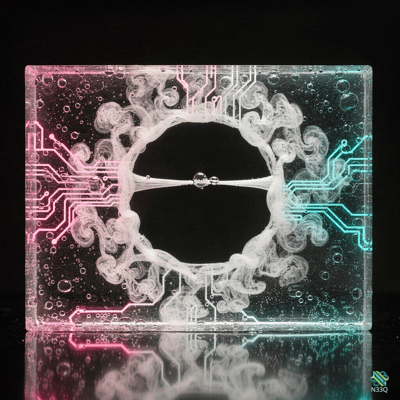 Smoke Ring Inside a Glass Block with Neon Circuits