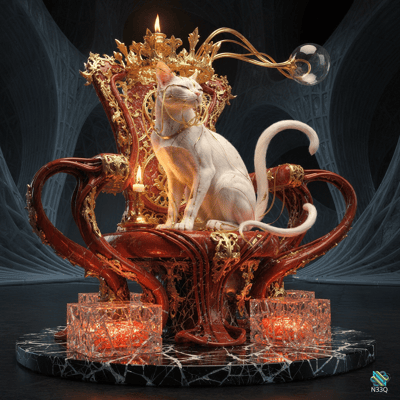 White Cat on Ornate Red Throne